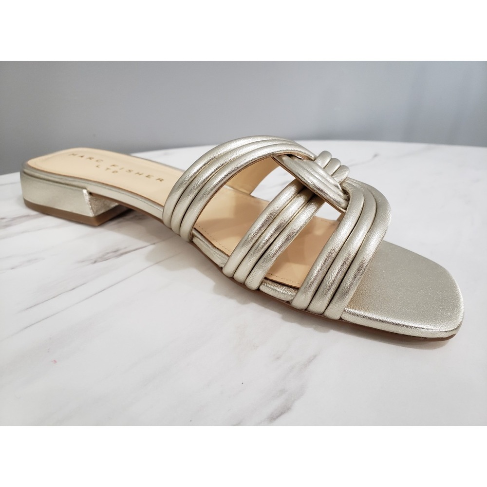 NEW SIZE‎ 7.5 - Marc Fisher Casara 2 Heeled KITTEN Sandal 7.5 GOLD strappy boho - Picture 4 of 7